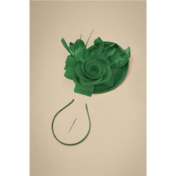 Kentucky Fascinator Derby Pillbox Hat Mesh Feathers Green - Picture 3 of 5